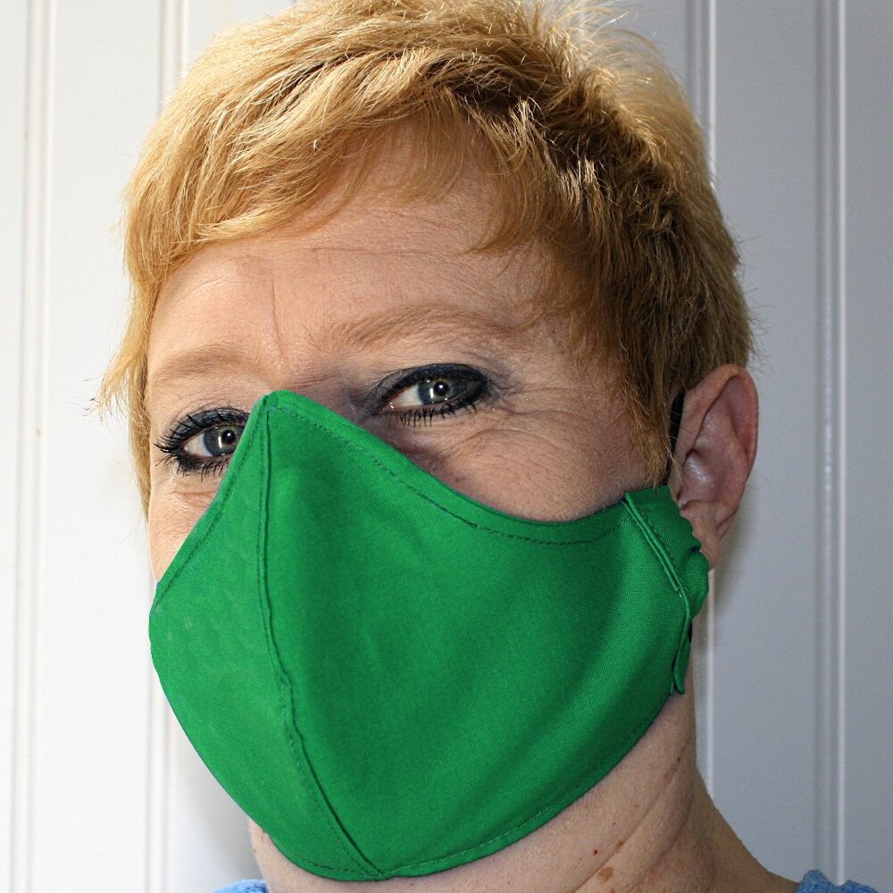 HAND CRAFTED Face Mask Green Adult Cloth Fabric Solid - Shield Style